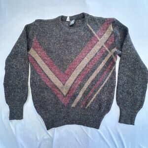 Kennington LTD Sweater Mens XL Brown Chevron Wool Acrylic Italy Vintage Cabin